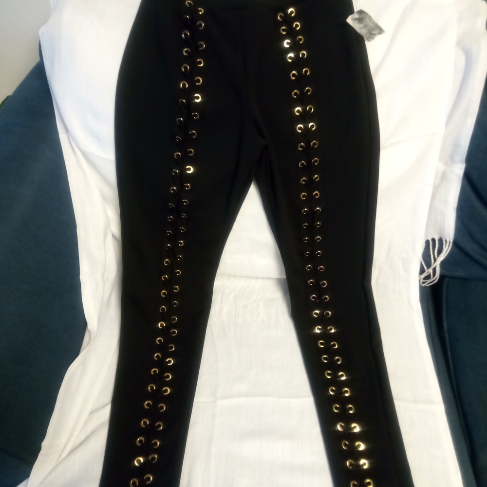 Black Pants with Gold Eyelets Medium